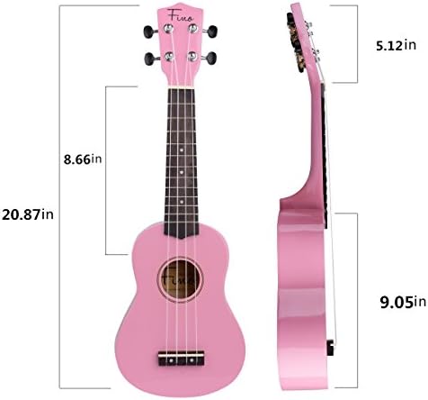 FINO Beginner Ukulele 21 Inch Soprano Ukelele for Kids Four String Wood Children Ukulele with Gig Bag (Pink)
