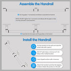 Pipe Stair Handrail, 3 Ft Metal Staircase Handrail, Black Galvanized Industrial Iron Hand Rail for Indoor & Outdoor Wall Mount Support, Wall Hand Railing,Safety Handle, Steps Baluster(HR01)