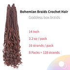 Niseyo Goddess Box Braids Crochet Hair 14 Inch 8 Packs Short Crochet Box Braids Pre Looped Curly Ends Boho Style Synthetic Hair (30#/Medium Dark Brown)