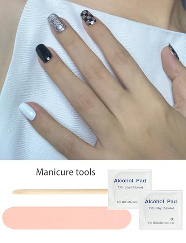 Semi Cured Gel Nail Strips | Check Glitter 20 pcs Semi Cured Gel Nails Sticker | Gel Nail Wraps UV for Home Nails DIY