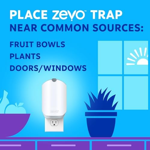 Zevo Flying Insect Trap for Indoors: Light Trap Captures Fruit Flies, Gnats and Houseflies, Starter Kit + Refills (1 Plug-in Base + 3 Cartridges)