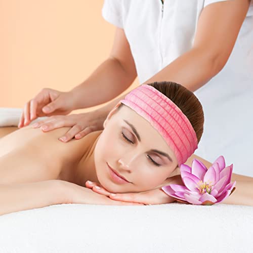 Chuangdi 100 Pieces Disposable Spa Headbands Soft Non-woven Facial Hair Band Elastic Facial Head Wraps Cloth Stretch Skin Care Makeup Sauna Washing Face Supplies for Women(Pink)