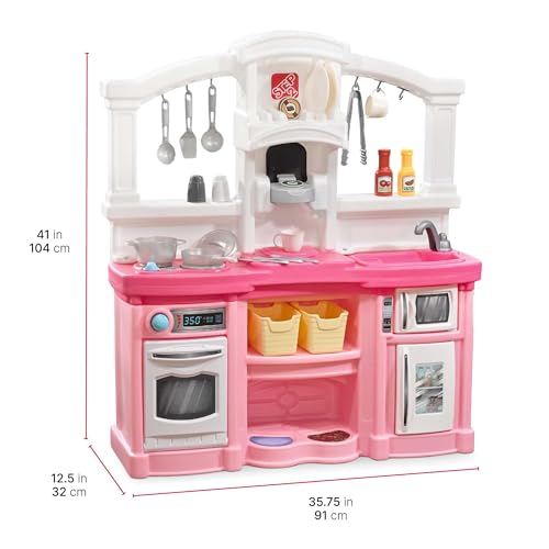 Step2 Fun with Friends Kids Kitchen Playset, Indoor/Outdoor Kitchenette, Interactive Play with Lights and Sounds, Durable Plastic, Includes 25 Piece Toy Accessories, Toddlers 2+ Years Old, Pink