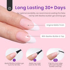 Beetles French Gel Nail Tips -White French Tip Press on Nails Medium Almond Pre-applied Tip Primer & Base Coat, No Need to File Fake Nails Pink Valentine's Day Gift for Women