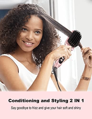 LANDOT Ceramic Hair Straightener Brush: Negative Ion Heated Straightening Brush for Smooth Frizz-Free Hair - Dual Voltage 100-240V Fast Heating Ajustable Temp 250°F-450°F