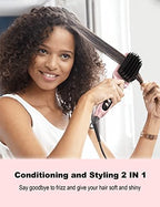 LANDOT Ceramic Hair Straightener Brush: Negative Ion Heated Straightening Brush for Smooth Frizz-Free Hair - Dual Voltage 100-240V Fast Heating Ajustable Temp 250°F-450°F