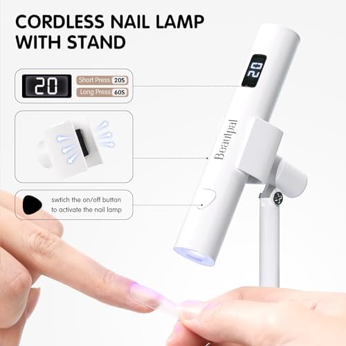 BEAUTPAL Handheld UV Light for Nails Mini Nail Dryer LED Light with Magnetic Stand, LCD Screen - Cordless Rechargeable USB Gel X Lamp Fast Curing for Home DIY Manicure