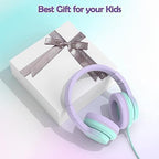 Kids Headphones, Wired Headphones for Kids Over Ear with Microphone, 85/94dB Volume Limiter Headphone for Girls Boys, Foldable Headphone for Learning & Entertainment,Gradient Purple