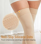 NURCOM 15-20 mmHg Compression Stockings for Women & Men, Footless Thigh High Compression Sleeves with Dot Silicone Band, Graduated Support Pressure Stockings-Ideal for Athletic, Medical, Travel Use