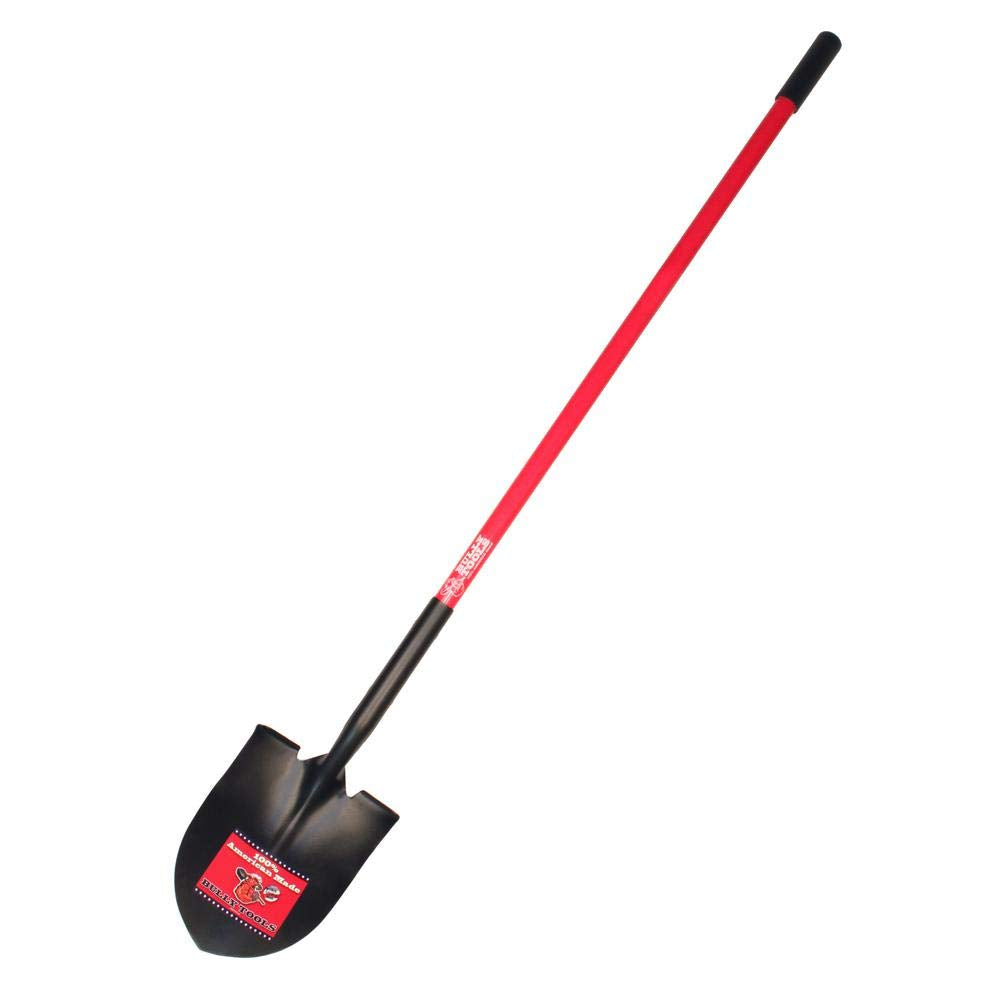 BULLY TOOLS 62510 14 Ga. Round Point Shovel – Heavy-Duty Fiberglass Long Handle for Digging & Landscaping, Durable Steel Blade, Ergonomic Grip, Enhanced Leverage for Reduced Fatigue – Made in The USA