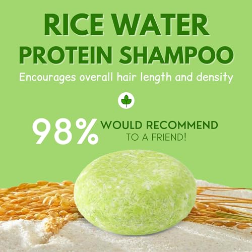 Muun Ginger Rosemary & Rice Water Shampoo Bar Pack 3 - Hair Growth, Thickening, Strengthening, Anti Hair Loss, Volumize & pH Balanced - Sulfate & Silicone Free For All Hair Type