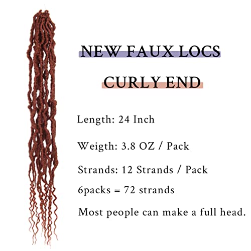 BOHOBABE Ginger Faux Locs Crochet Hair 24 Inch, Boho Soft Crochet Locs with Curly Ends, Long Copper Bohemian Goddess Locs Crochet Braids for Black Women (6 Packs, 350#)