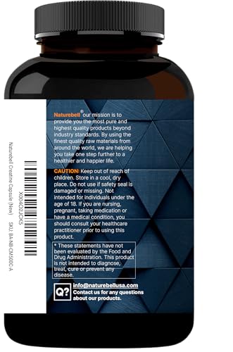 NatureBell Creatine Monohydrate Capsules 5,000mg Per Serving, 500 Count | Micronized, Unflavored Creatine Pills | Pre-Workout & Muscle Strength Support | Easy to Swallow, Filler-Free | 71 Servings