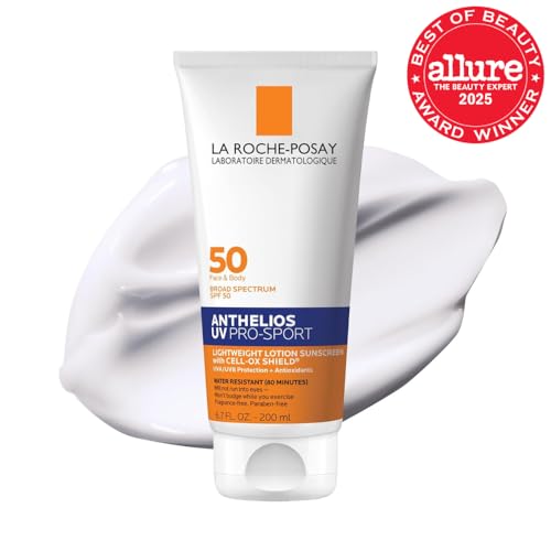 La Roche-Posay Anthelios UV Pro-Sport SPF 50 Sunscreen for Face & Body, Water & Sweat Resistant with Non-Drip Formula, Invisible Broad Spectrum Sunscreen Lotion, Lightweight & Breathable, 6.7 Fl Oz