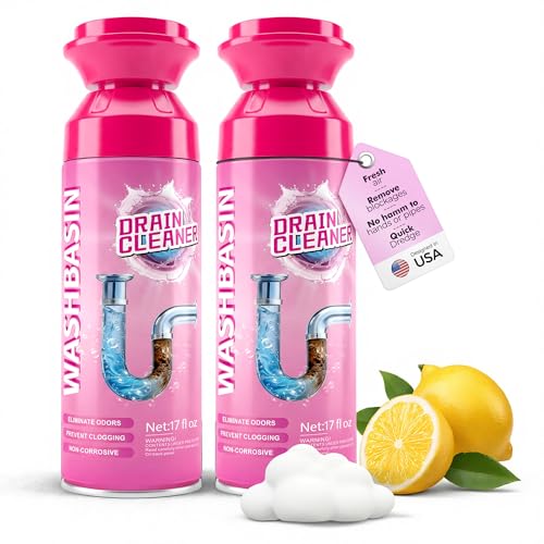 Foaming Drain Cleaner, Powerful Sink Drain Cleaner Foam That Clears Hair & Eliminates Odors, Fast Clog Removal, Safe Sink Cleaner and Deodorizer for Kitchen Sinks Bathroom Drains Tubs Showers (2Pcs)