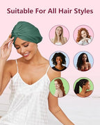 Adjustable Silk Satin Hair Bonnet for Sleeping, Double Layer Hair Wrap Sleep Cap Turban for Women Men, Curly Straight Long Large Braid Unisex (Forest Green 26)