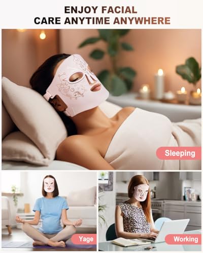 Red Light Therapy for Face, LED Face Mask Light Therapy,Near-Infrared 850 Red Light Therapy Mask(NIR),Portable,Rechargeable and Remote