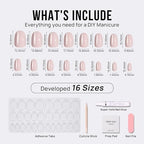 BTArtbox Press On Nails Oval - Soft Gel Press on Nails Oval Nails Fake Nail with Nail Glue, Fit Perfectly, Reusable Glue On Nails in 16 Sizes, Taro Milkshake