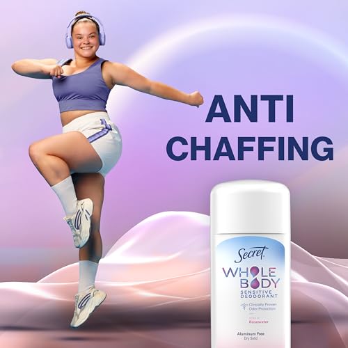 Secret Whole Body Deodorant Dry Feel Stick + Absorbs Sweat for Women, Rosewater Scent, Aluminum Free Deodorant Stick, 72 HR Odor Protection, 2.4 oz