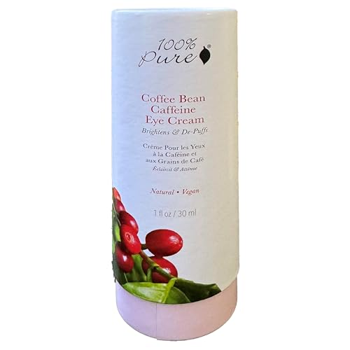 100% PURE Coffee Bean Caffeine Eye Cream Refresh & Hydrate Under Eye Treatment Reduce Puffiness, Dark Circles, Wrinkles with Green Tea, Rose Hip, Vitamin E - Youthful Vibrant Eyes - Vegan - 1 oz