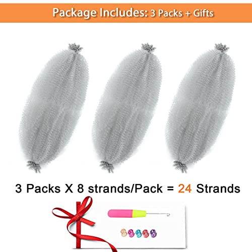 3 Packs Grey Afro Twist Hair 24 Inch Springy Afro Twist Hair Gray Pre-Separated Afro Twist Braiding Hair for Distressed Faux Soft Locs (24 Inch, 3Packs, Gray#)