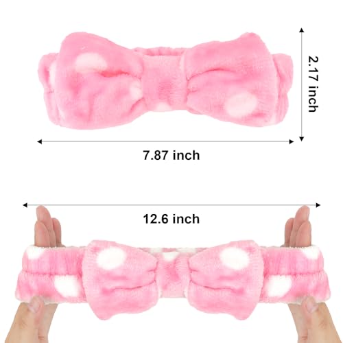 Semato Bachelorette Party Favor Set Bride Spa Headband Bride Headband and Bridesmaid Headband Skincare Headbands for Women Cute Bow Head Bands Party Supplies (pink dot)