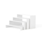 NEETBU White Matte Metal Display Stand,8 Pcs 2 Set Display Risers, Metal Rectangular Display Shelf Holders for Showcase, Dessert, Perfume, Vendor Events, Cupcake Stands, Toys Display Shelves ( 8Pcs-White, 7”L~8”L~9”L )