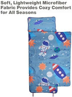 EVERYDAY KIDS Nap Mat w/Removable Pillow -Outer Space Adventures- Carry Handle with Straps Closure, Rollup Design, Soft Microfiber for Preschool, Daycare, Travel Sleeping Bag - Ages 3-6 Years