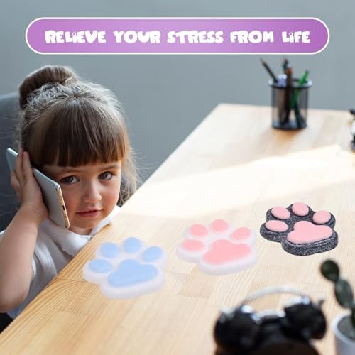 3pcs Big 5.5in Thin Squishy Cat Paw Squeeze Toys,Cute Kawaii Squishies,Cat Paw Fur Ball,Jelly Kitty Paw Squishy Funny for Adults Kids (3pcs Black+Pink+Blue Big 5.5in Thin)