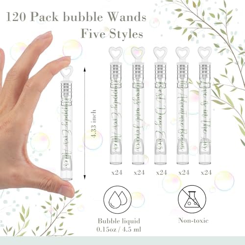120 Count Wedding Mini Bubble for a Wedding Wands Bulk Heart Bubble Wand for Guests Send Off Party Supplies Valentine Anniversaries Celebration (Sage Green)