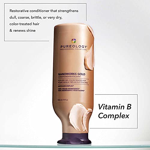Pureology Nanoworks Gold Conditioner - For Very Dry and Color-Treated Hair, Restores & Strengthens Hair, Sulfate-Free & Vegan