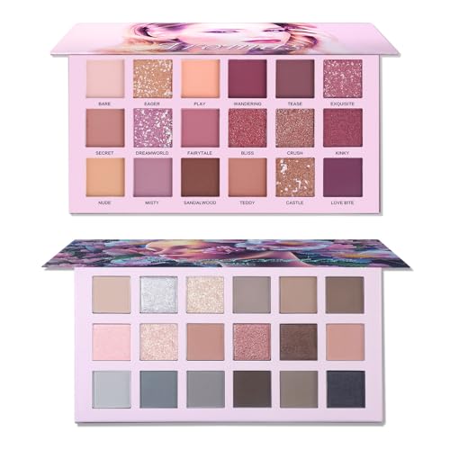 2Pcs Florescence + Aromas Eyeshadow Palette Makeup Set, Matte Shimmer Glitter Pressed Pearl All Highly Pigmented Blending Powder, Natural Velvet Texture Eye Shadow Kit