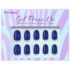 BTArtbox Press On Nails Short - Navy Blue Press On Nails, Short Oval Fake Nails with Nail Glue, Natural Soft Gel Nail Kit, Natural Reusable Glue On Nails in 16 Sizes, Mystic