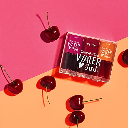 ETUDE Dear Darling Water Tint 3 Color SET (Cherry Ade+Strawberry Ade+Orange Ade, 9g*3) | Vivid Color Lip Stain with Moisturizing Weightless & Non-sticky Finish | Korean Makeup, Perfect for Gift