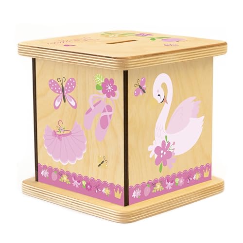 Wooden Piggy Bank for Kids and Adults, Personalized Gift Handmade in USA by BloomOwl, Custom Piggy Bank, Personalized Banks for Kids, Gifts for Baby Boys and Girls (Dance)