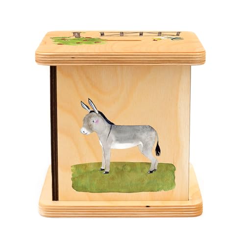 Wooden Piggy Bank for Kids and Adults, Personalized Gift Handmade in USA by BloomOwl, Custom Piggy Bank, Personalized Banks for Kids, Gifts for Baby Boys and Girls (Farm- Blue)