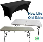 Urby Elastic Open Back Table Clothes for 6 Foot Rectangle Tables Fits 6ft Folding Tables from Lifetime, COSCO, Mainstays and Others. Heavy-Duty Stretchy Wrinkle Resistant Spandex. Black 2 Pack.
