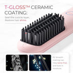 TYMO Porta Cordless Hair Straightener Brush, Portable Mini Straightening Brush for Travel, Negative Ion Hot Comb Hair Straightener for Women, Lightweight to Carry Out, USB Rechargeable, Blush