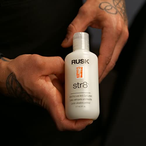 RUSK Designer Collection Str8 Anti-Frizz and Anti-Curl Lotion, Light, Greaseless, Temporarily Removes Curl and Eliminates Frizz, White 6 oz.