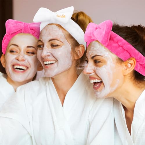 Semato Bachelorette Party Favor Set Bride Spa Headband Bride Headband and Bridesmaid Headband Skincare Headbands for Women Cute Bow Head Bands Party Supplies (1 bride+ 7 hot pink)