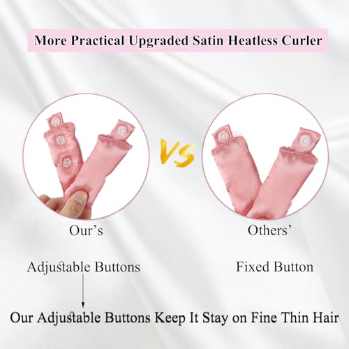 3 Sets Bun Bons Heatless Curls Satin Heatless Curling Set Overnight Curls Blowout Rods soft Hair Curlers to Sleep in with Bonnet Cap No Heat Silk Wrap Headband Roller SPink