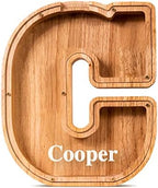 Summidate Customized Name Large Wooden Piggy Bank for Kids Boys Girls Alphabets Letter A-Z Coins Bills Money Change Bank Box Initial on Clear Cover (Laser Engraved) Educational Toys 9"- Letter C