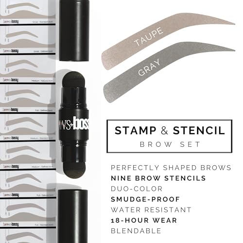 Dual-Color Eyebrow Stamp Stencil Kit with 5 Reusable Eyebrow Stencils for Professional Brow Stamping Shaping Kit and Instant Long Lasting Filling and Waterproof Tinting Definer