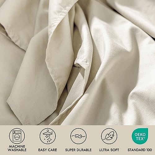 ClevaHome King Size Sheet Set - 6 Piece Soft Breathable Luxury Bed Sheet Set - Shrinkage & Fade Resistant Embroidered Bedding Sheet with Deep Pocket, 2 Extra Pillowcases (King, Oat Milk)