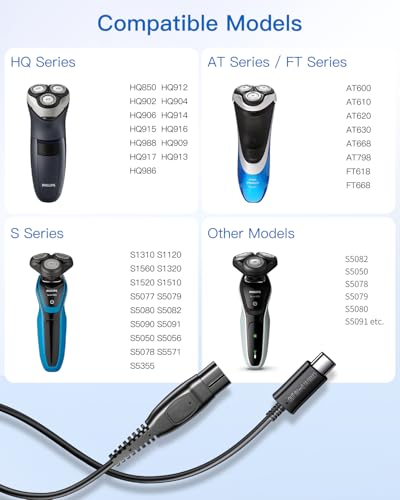 Hidnvefen Type-C Charger Cable Fit for Philips HQ850 Shaver, 8V Power Cord for Philips Norelco Oneblade QP2630 QP2530, One Blade Razor USB-C Electric Shaver Charging Cable, 3.28 FT