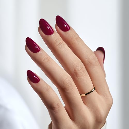 BTArtbox Press On Nails Short - Press on Nails Red Short Oval Nails Fall Fake Nail with Nail Glue, Fit Perfectly, Reusable Glue On Nails in 16 Sizes, Grape