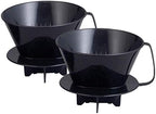 Fino Pour-Over Coffee Brewing Filter Cone, Number 4-Size, Black, Brews 8 to 12-Cups, Set of 2