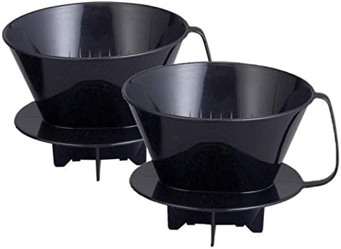 Fino Pour-Over Coffee Brewing Filter Cone, Number 4-Size, Black, Brews 8 to 12-Cups, Set of 2