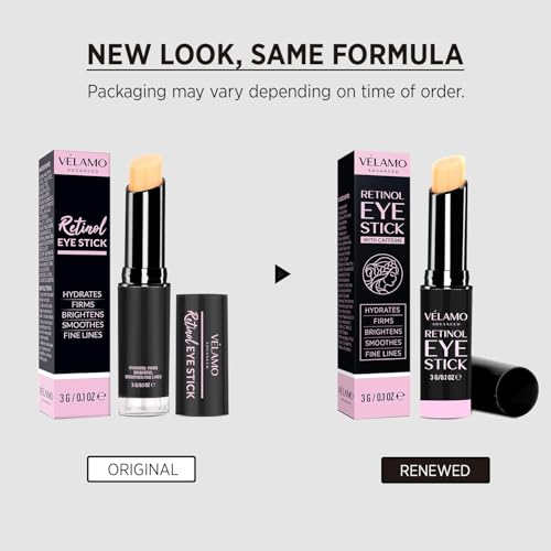 VELAMO ADVANCED Retinol Eye Stick: Retinol Eye Cream for Dark Circles and Puffiness with 1% Bakuchiol and Caffeine - Visibly Reduces Fine Lines Wrinkles Under Eye Bags with Upgraded Formula 0.1 OZ/3g