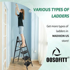 5 Step Folding Heavy Duty Step Ladder, 330 Lbs Load, Black, Iron & Plastic, 46 Inch Tall, Anti-Slip, Multi-Position, Indoor/Outdoor